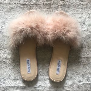 AKIRA Nude Feather Slide Sandals NEW